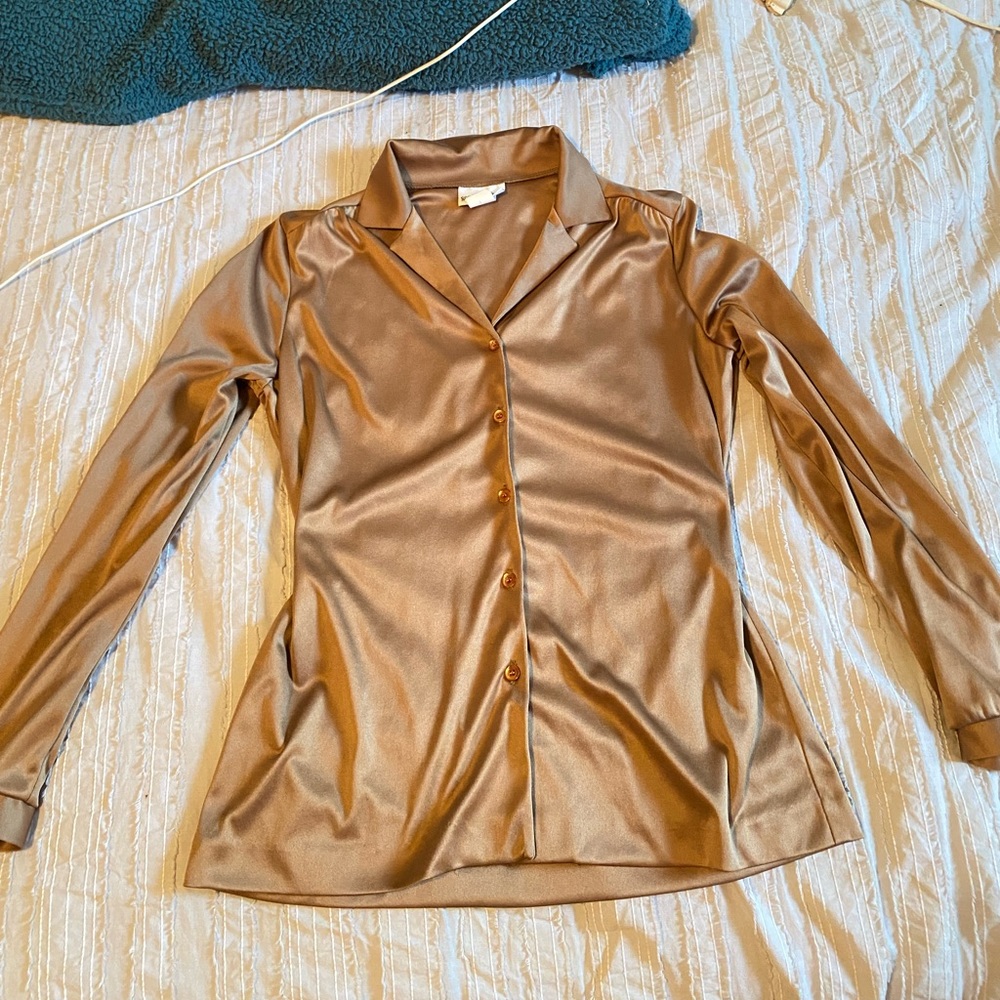 Brown polyester button down